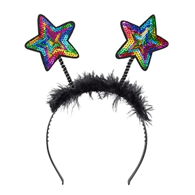 Afbeelding van Boland Ster tiara met pailletten, hoofdband veren, hoofdtooi, kostuum, carnaval, themafeest, oudejaarsavond