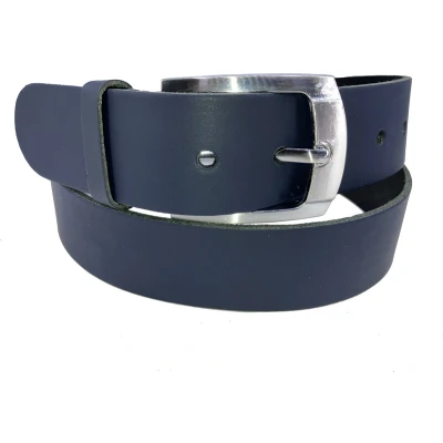 Afbeelding van 100% Leren Riem, 4 cm. Breed, taillemaat 105 Donkerblauw.