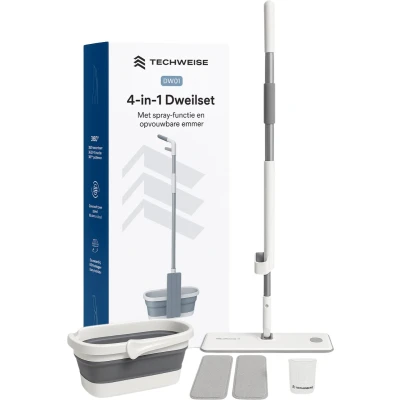 Afbeelding van Techweise 4 in 1 Dweilsysteem met spray en opvouwbare emmer Dweilset Vloerwisser Dweil wringer Mop