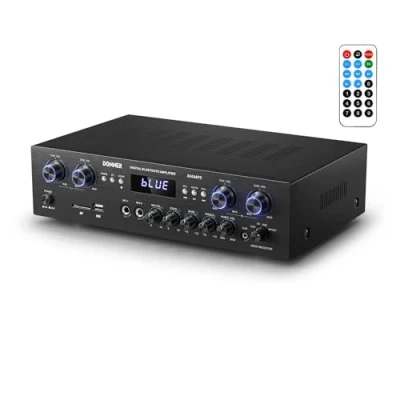Afbeelding van Donner 4 kanaals audio versterker, Bluetooth 5.0, vermogensversterker, 440 W hifi versterker met USB, SD, FM, echo 2 microfooningangen, RCA, LED, voor studio, thuis, MAMP5