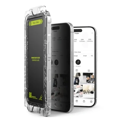 Afbeelding van Ringke Easy Slide Privacy Glass Compatibel met iPhone Pro Max, Screenprotector Installatietool, HD Kwaliteit 9H Hardheid Anti Spion Gehard Glas Volledige Dekking