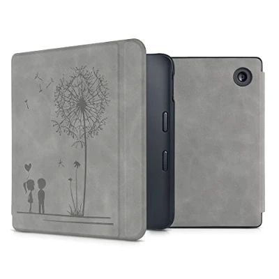Afbeelding van kwmobile e reader hoesje compatibel met Kobo Libra 2 Kunstleren ereader cover stand Paardenbloemen Liefde in grijs