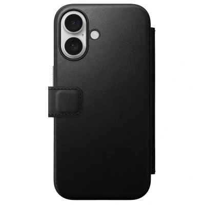 Afbeelding van Nomad Hoesje Geschikt voor Apple iPhone 16 Modern Leather Folio Compatibel met MagSafe en Draadloos Opladen Book Case Pasjeshouder Echt Leer Zwart