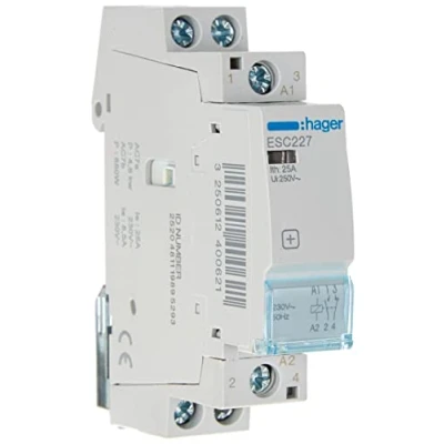 Afbeelding van Hager magneetschakelaar ac esc 1no 1nc 25 1 400v 5 3 kw u spoel 230v 50hz 60hz esc227
