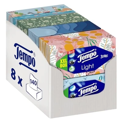 Afbeelding van Tempo tissues XXL Light Voordeelbox 8 x 140 stuks = 1120 zakdoekjes