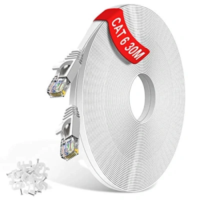 Afbeelding van TBMax lange Ethernet kabel 30 m 100 ft Cat 6 high speed gigabit lan netwerkpatchkabel RJ45 connectoren voor schakelaar/router/modem/patchpaneel/toegangspunt, wit