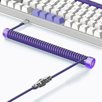 Afbeelding van MAMBASNAKE Custom Opgerolde Toetsenbord Kabel en Aviator Cable Winder Set Fixed Rod Metal Weight Bar + TPU Coiled USB C met Luchtvaart Connector voor Gaming Keyboard Paars