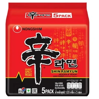 Afbeelding van Nong Shim Instant Shin Ramyun, Koreaanse hete lamellensoep, snelle bereiding, multipack 120 g x 5 8 (4,8 kg)