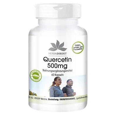 Afbeelding van Quercetine 500mg 60 capsules Hoge dosering HERBADIREKT by Warnke Vitalstoffe Duitse apothekerskwalitei