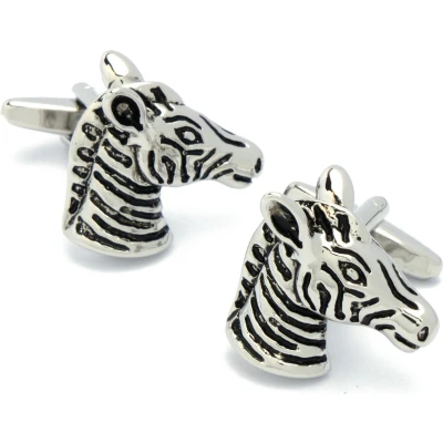 Afbeelding van Manchetknopen Zebra Paard Hoofd Zilverkleurig en Zwart