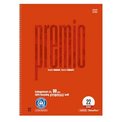 Afbeelding van Staufen Green collegeblok DIN A4, gelijnd 22 (5 mm vierkant), 2 blokken van 80 vel elk, 4 gaten, 90 g/m² gerecycled papier