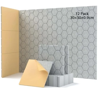 Afbeelding van 12 stuks zelfklevende akoestische panelen, geluidsabsorbers, 30 x 0,9 cm, geluidsisolerende wanddeurplafonds, panelen voor gaming decoratie, kantoren, studio&#039;s, geluidsisolatiepanelen