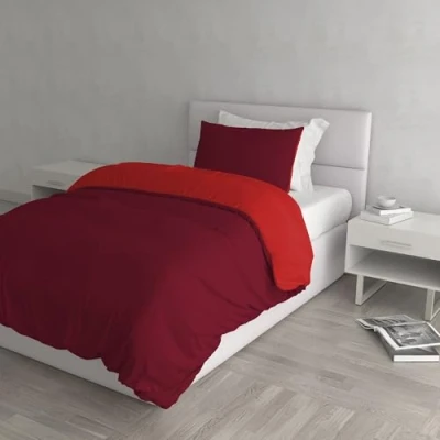 Afbeelding van Italian Bed Linen Natuurlijke Kleur Dekbedovertrek Set met Doubleface Effen Tas Sheet en Kussensloop, 100% Katoen, rood/Bordeaux, kleine dubbele