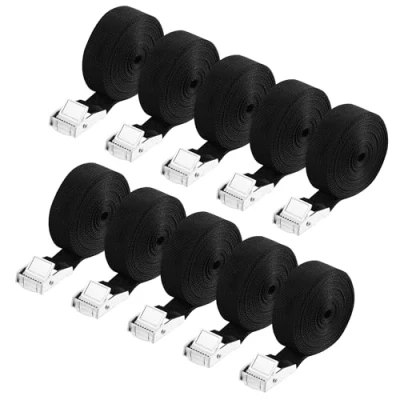 Afbeelding van 10 zwarte spanbanden 25 mm x 4 m, kleine voor fietsen, motorfietsen, spanbanden, draagvermogen tot 250 kg, conform DIN EN 12195 2