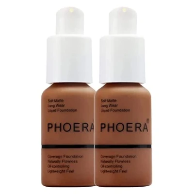 Afbeelding van Glamza Phoera Foundation volledige dekking make up set 24 uur langdurige olie controle zachte gladde matte vlekkeloze concealer crème Inc x2 30ml &amp; Siliconen Blender Spons (110