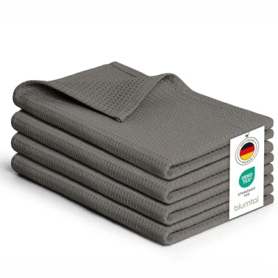 Afbeelding van Blumtal® Theedoeken 50x70 cm Set van 4 katoen 100% Keukendoeken wasbaar op 60 C Keuken handdoeken Keukendroogdoeken Wafeldoeken Vaatdoeken Antraciet