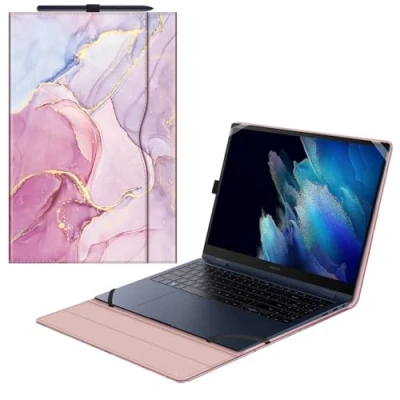 Afbeelding van FINTIE Hoes voor 15,6 inch Samsung Galaxy Book2 Pro 360 NP950QED/Galaxy NP950XED/Galaxy Book NP950QDB/Galaxy NP950XDB Premium PU lederen portfolio cover, G marmer
