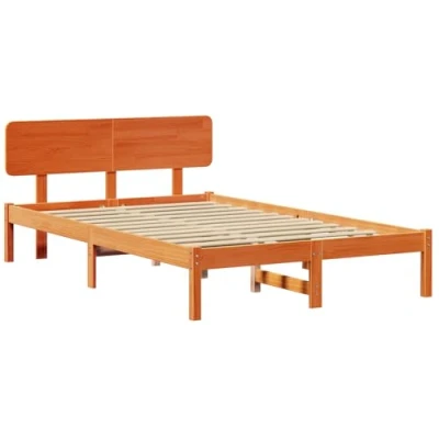 Afbeelding van vidaXL Bedframe met hoofdbord Gewaxt bruin 120x190 cm Massief grenenhout