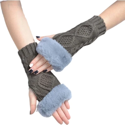 Afbeelding van Winkrs Vingerloze Handschoenen polswarmers met nepbont Donkergrijs warm in de winter zonder vingers pluche