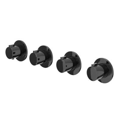 Afbeelding van IVY Pact afbouwdeel inbouwthermostaat 3 stopkranen symmetry Zwart Chroom PVD