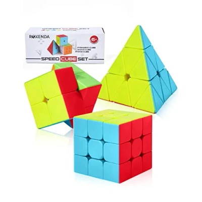 Afbeelding van ROXENDA Speed Cube Set, Puzzel Kubus Set van 2x2 3x3 Piramide Magische (Stickermize kubusset)