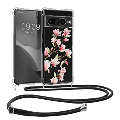 Afbeelding van kwmobile telefoonhoesje geschikt voor Google Pixel 7 Pro Hoesje met telefoonkoord Back cover smartphone Case in poederroze / wit transparant