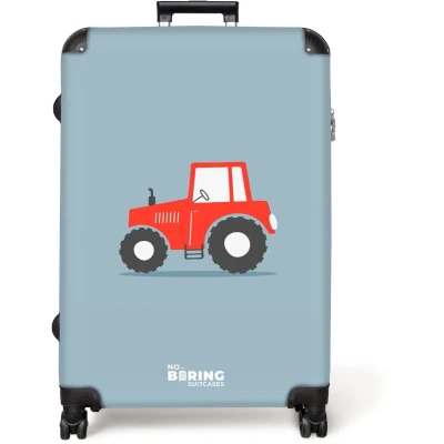 Afbeelding van NoBoringSuitcases.com® Koffer groot Reiskoffer lichtgewicht Boerderij Trekker Voertuigen Rood Jongens Rolkoffer met 4 wielen Grote trolley XL 98 liter bagage