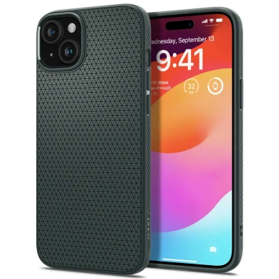 Afbeelding van Apple iPhone 15 Hoesje Siliconen en TPU (zacht) Spigen Softcase/Backcover Groen Telefoonhoesje Shockproof/Valbescherming