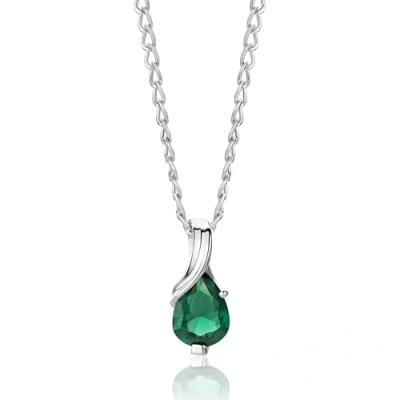 Afbeelding van Miore collier uit 9 karaat 375/1000 witgoud met peervormige groene smaragd hanger