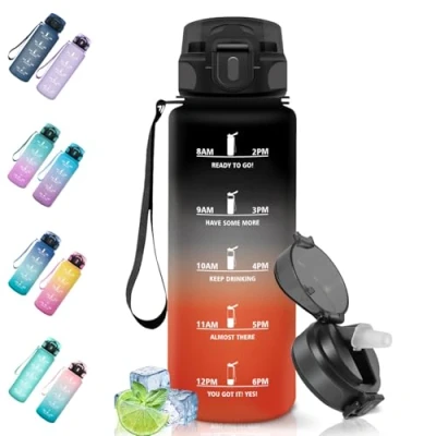 Afbeelding van Motswedi Drinkfles, 1.5L BPA Vrij, Drinkfles Met Rietje, Lekvrij, Sportfles, Geschikt voor Koolzuurhoudende Dranken, Waterfles Kinderen, Camping, Yoga, Gym, Sport, Outdoor, hardlopen, Zwart Rood