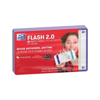 Afbeelding van Oxford Flash 2.0 Flashcards Blanco A7 Paarse rand 80 stuks