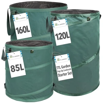 Afbeelding van TTL Garden pop up tuinzak, 1 x 85 l, 120 160 premium 220 g/m², 600D Oxford weefsel, zelfstaand, robuust en waterdicht, tuinafvalzak, bladzak, zak voor tuinsnijden,