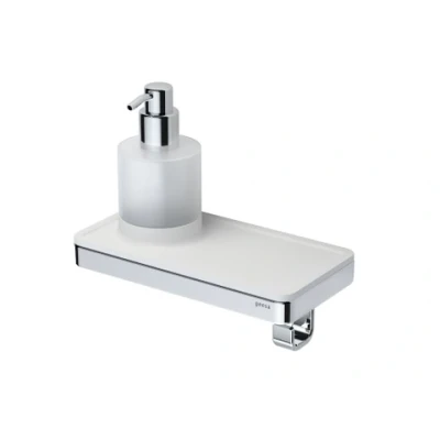 Afbeelding van Geesa frame zeepdispenser met wit planchet en haak plat staf verchroomd messing 210 x 205 108mm hxbxd 918816 02