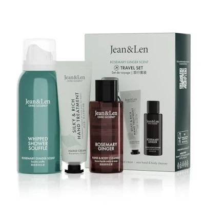 Afbeelding van Jean&amp;Len Rosemary en Ginger Reisset, ideaal klein cadeau of souvenir, producten voor lichaam geest, verpakking is FSC gecertificeerd, kleine reisformaten, veganistische cadeauset