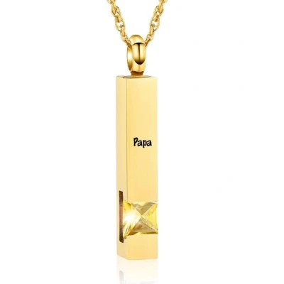 Afbeelding van Luxe Ashanger Met Ketting En Gravering Papa Assieraad Goudkleurig Gele Steen As Gedenksieraad Urn Incl. vuller