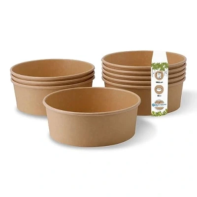 Afbeelding van GREENBOX Wegwerp slakom biologisch wegwerpservies soepkom bruin rond 1000 ml I composteerbare schalen van kraftkarton verpakking met PLA binnencoating 50 wegwerpschalen To Go beker salade