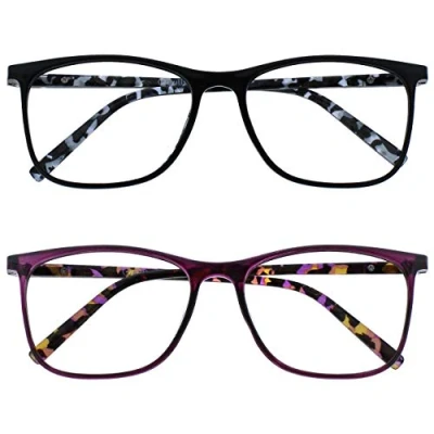 Afbeelding van Opulize Arc 2 Stuks Groot Leesbril Zwart Purper Patroon Mannen Vrouwen RR66 15 +1,50