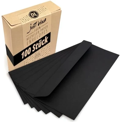 Afbeelding van Japun enveloppen (100 stuks) van papier, envelop zonder venster DIN lang 220 x 110 mm zwart
