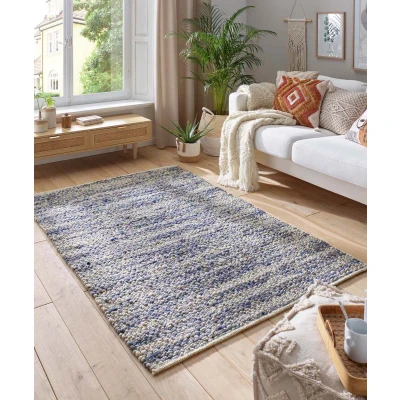 Afbeelding van Wollen Tapijt/Vloerkleed Ursule Blauw/crème 70x130 Cm 100% Wol