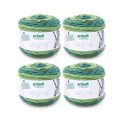 Afbeelding van Gründl Lolly Pop haak en breigaren (wolachtig wasbaar universeel garen, 100% polyacryl, 150 g/240 m, naalddikte: 5 6, 4 x g), Mint Swirl, 24 10 cm