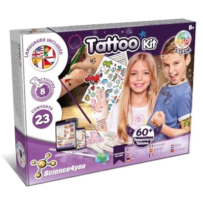 Afbeelding van Science4you Tijdelijke Tattoo Fabriek voor Kinderen 8 Jaar Knutsel en Experimenten Kit Kinderen: met +60 Kindertattoos, Cadeau Meisjes, Educatieve Spellen 10