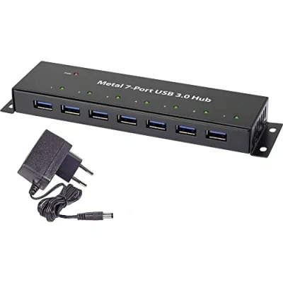 Afbeelding van Renkforce RF 3955359 USB 3.2 Gen 1 hub 7 poorten Voor wandmontage, Met metalen behuizing Zwart