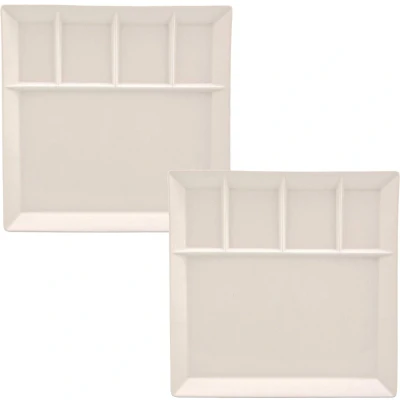 Afbeelding van 4x stuks wit fondue/gourmet bord 5 vaks vierkant aardewerk 24 cm Gourmetborden