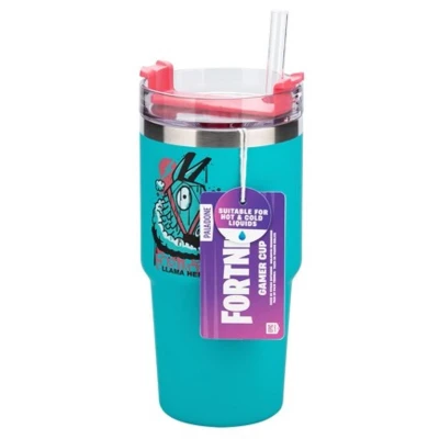 Afbeelding van Paladone Fortnite 600 ml blauw geïsoleerde gamer beker en rietje, officieel gelicentieerde bluswaterfles voor warme koude dranken, thee, koffie