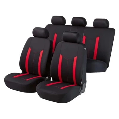 Afbeelding van WALSER Auto stoelbeschermer Hastings, Autostoelhoes, set, 2 voor voorstoel, 1 achterbank zwart/rood 11809