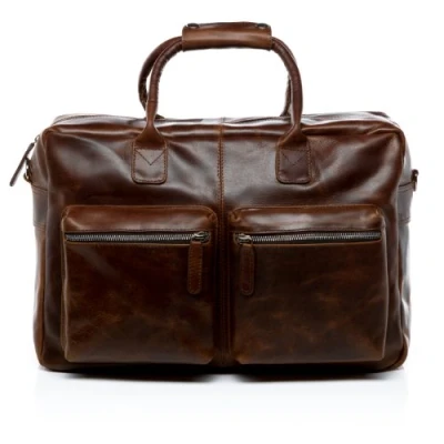 Afbeelding van SID &amp; VAIN Laptoptas Brighton van premium leer, zakelijke tas, XL, groot voor heren, 15 inch laptop, schoudertas, aktetas, bruin, handgemaakt, bruin cognac, X Large
