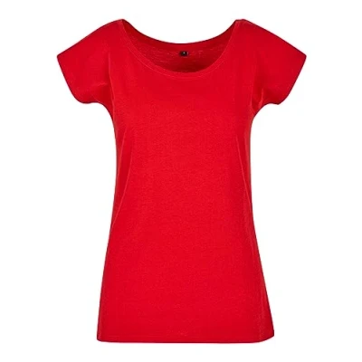 Afbeelding van Build your Brand Dames T shirt met brede hals, modieus voor vrouwen, van katoen, verkrijgbaar in vele kleuren, maten XS 5XL, Cityred, M