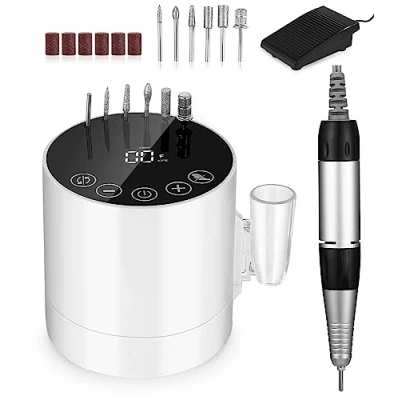 Afbeelding van Nail Cutter Elektrische frees voor gelnagels, nagelfrees, frees, nagels, elektrisch 35.000 tpm, nagelvijl gelnagels met lcd display, touchscreen toetsen, voetpedaal,