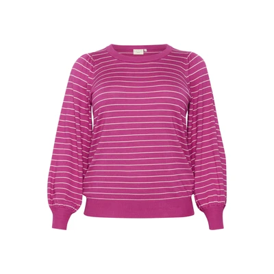 Afbeelding van Kaffe Curve Striped Pullover Trui, Dames, Maat: 50/52, Fuchsia turtledove slim stripe