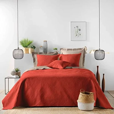 Afbeelding van douceur d&#039;intérieur, Gewatteerde sprei (220 x 240 cm) Romane Terracotta, effen microvezel
